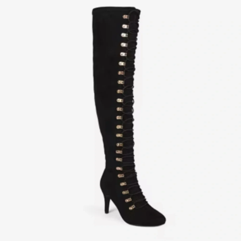 Journee Trill Black Wide Calf Thigh High Heeled Lace Up Boot Women’s Size 8.5